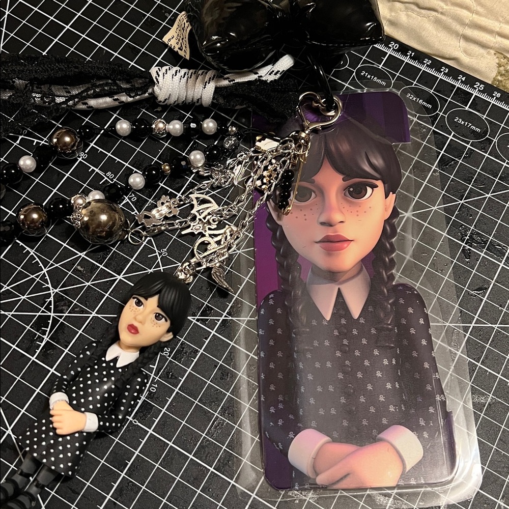 Wednesday Bag Charm / Junk Journal Charm with Figurine 3 different styles